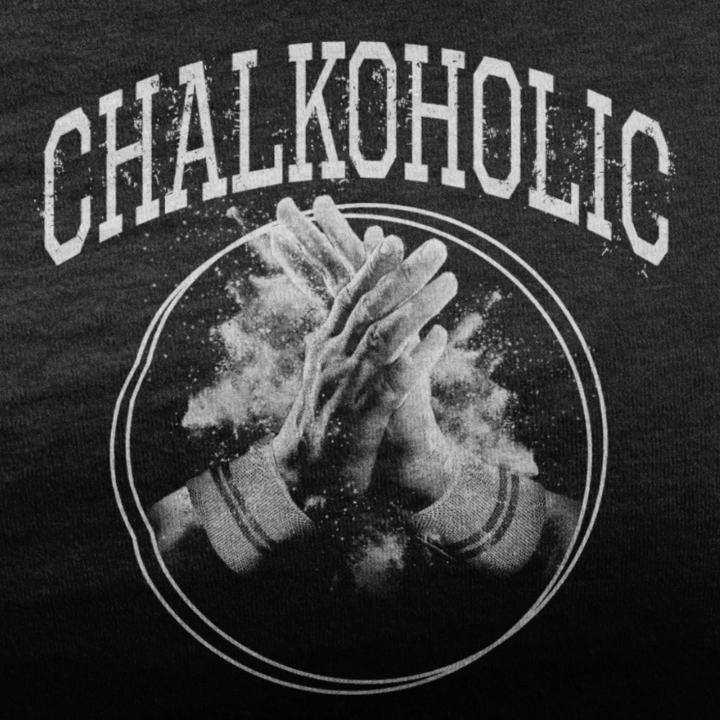 CHALKOHOLIC BLACK POLYBLEND MUSCLEANDGRIND TSHIRT CLOSEUP  PRODUCT PICTURE